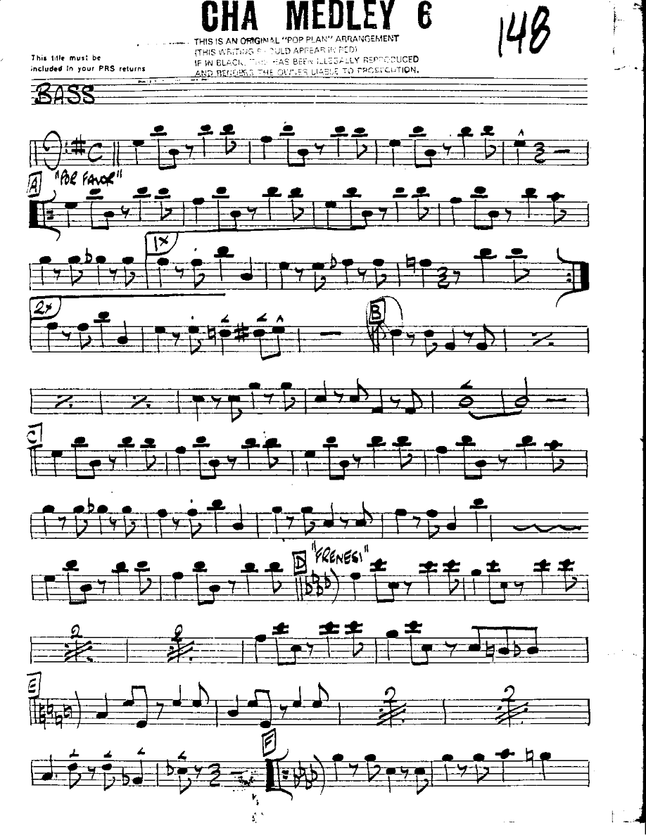 Cha Cha Medley #6-Bass — sheet music preview
