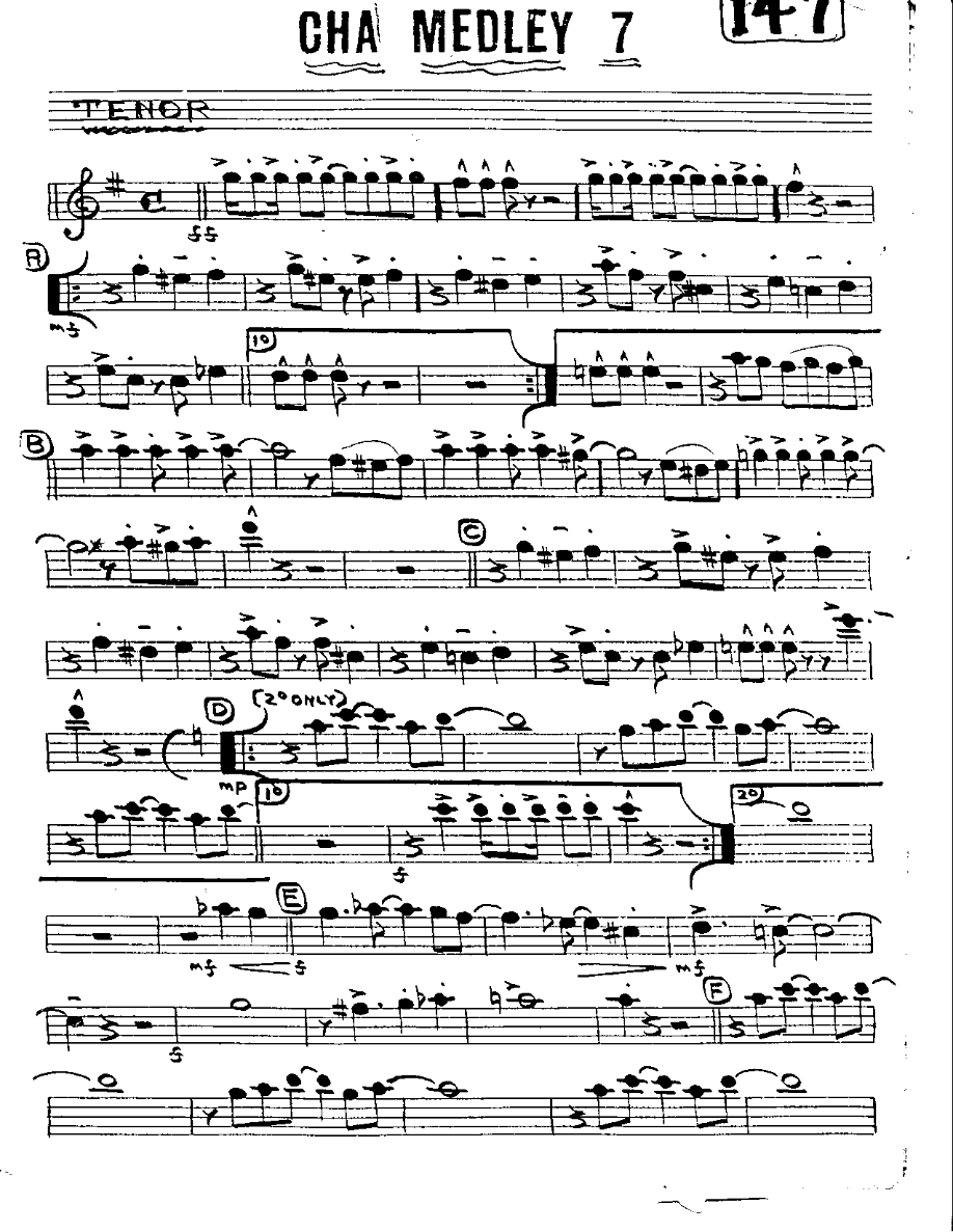 Cha Cha Medley #7-Tenor — Small Ensemble sheet music arranged by Cha Cha Medley #7 | Cha-Cha