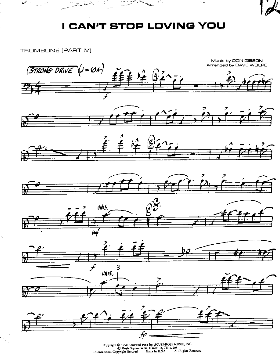 I can't stop Loving you-Trombone — Small Ensemble sheet music arranged by Mr. X | R&B