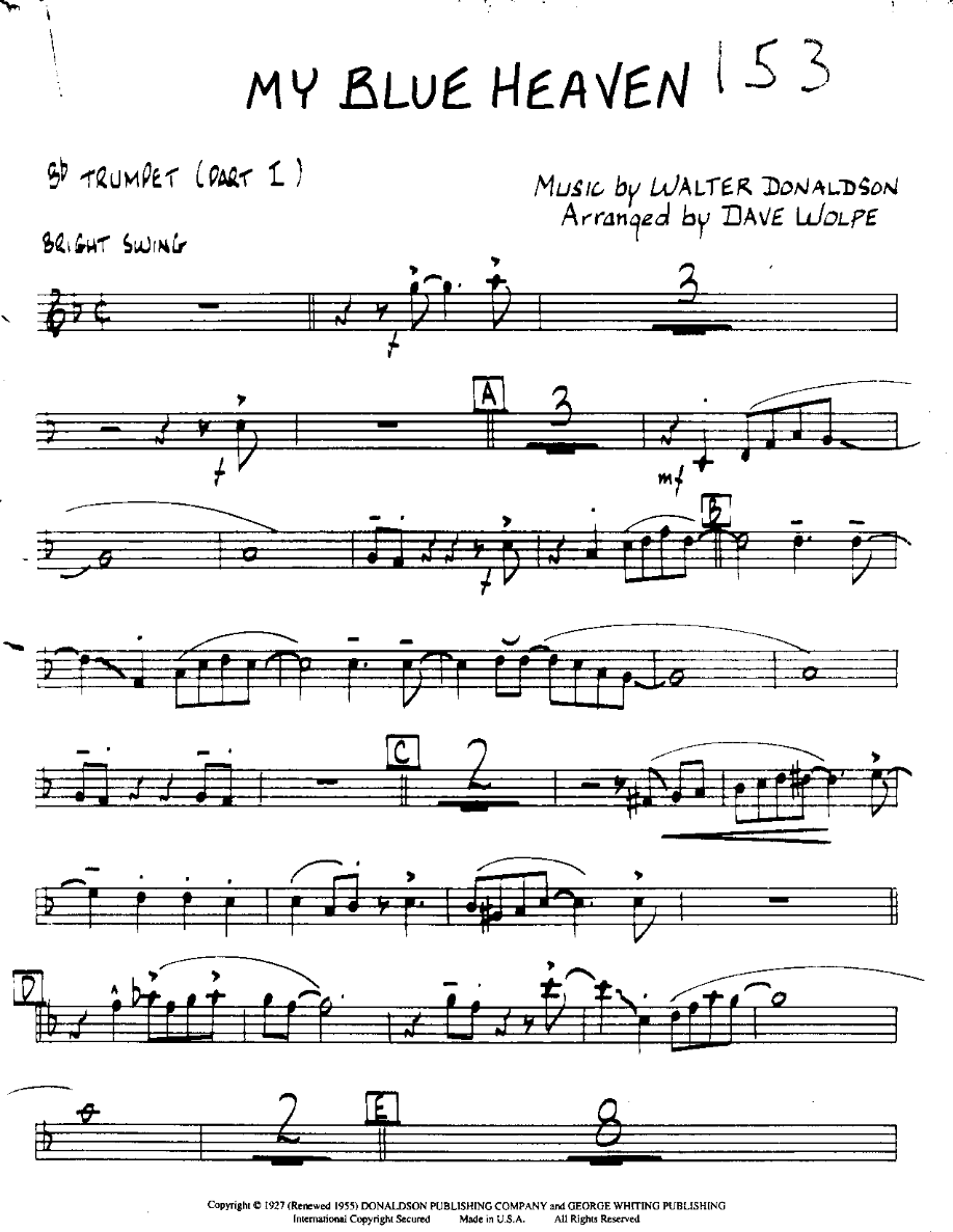 My Blue Heaven-Trumpet — sheet music cover (first page)