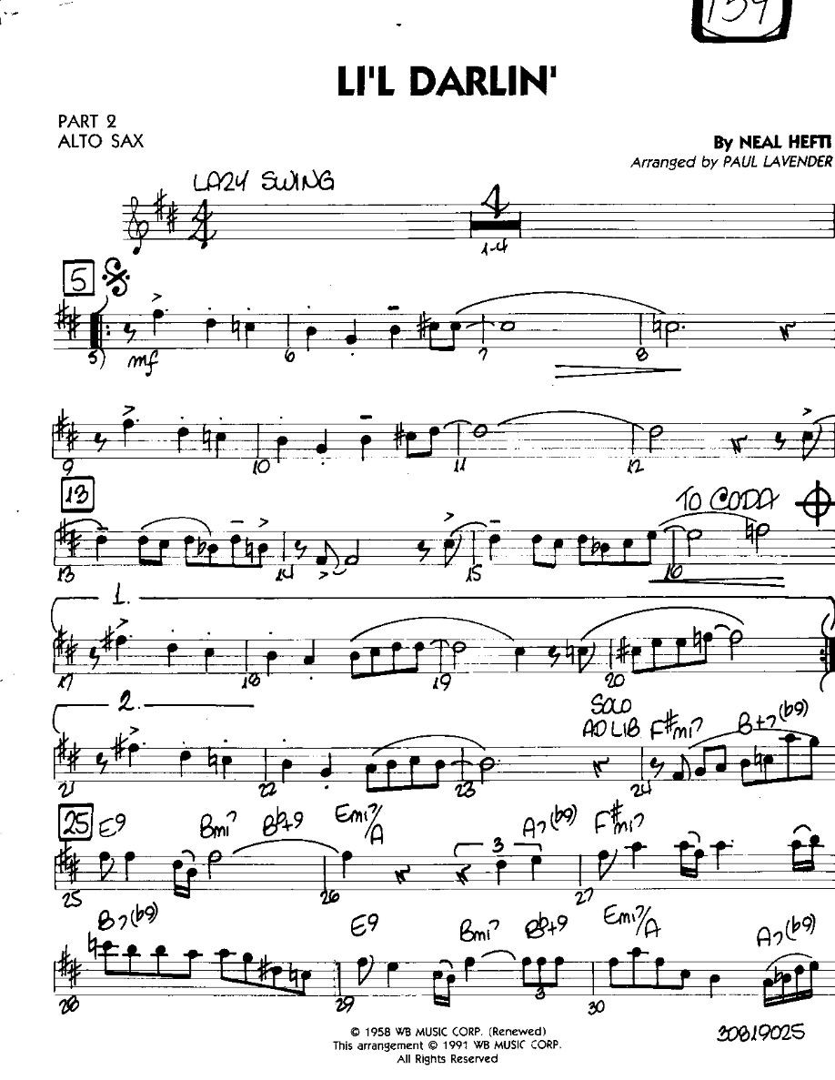Li'l Darlin'-Alto — sheet music cover (first page)