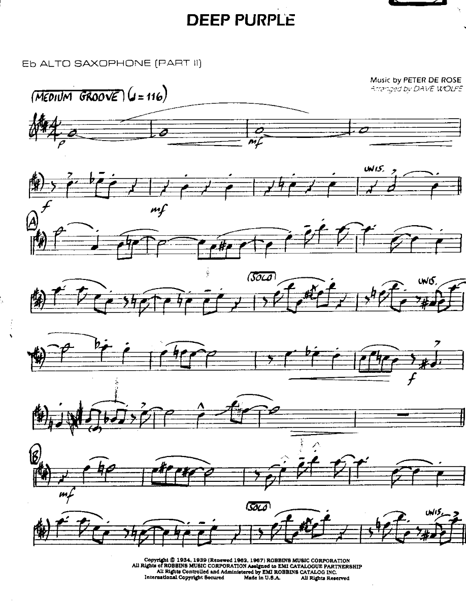 Deep Purple-Alto — sheet music cover (first page)