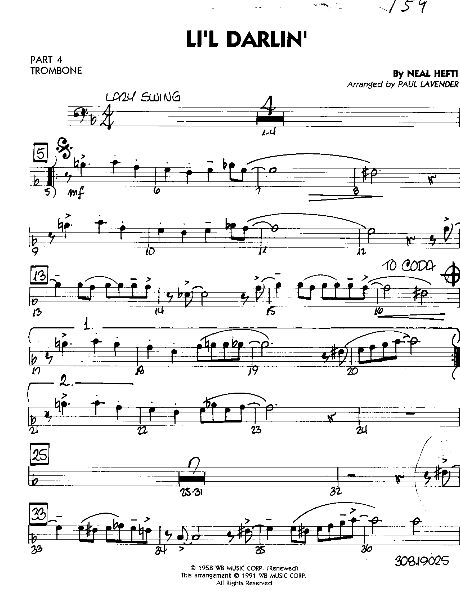 Li'l Darlin'-Trombone — sheet music cover (first page)