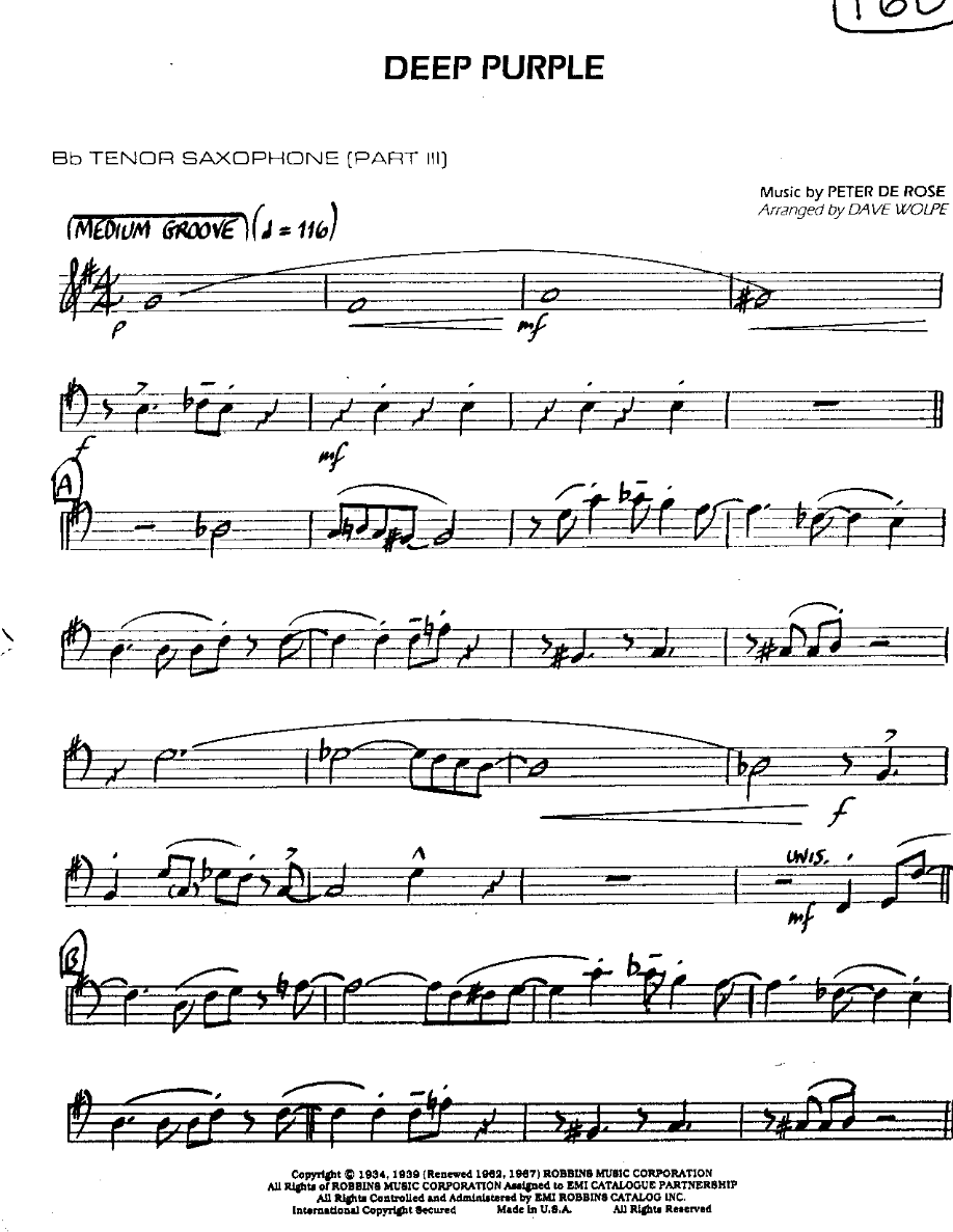 Deep Purple-Tenor — sheet music cover (first page)