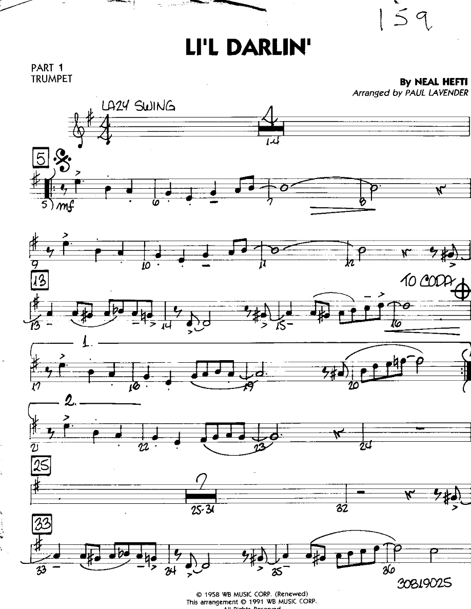 Li'l Darlin'-Trumpet — sheet music cover (first page)