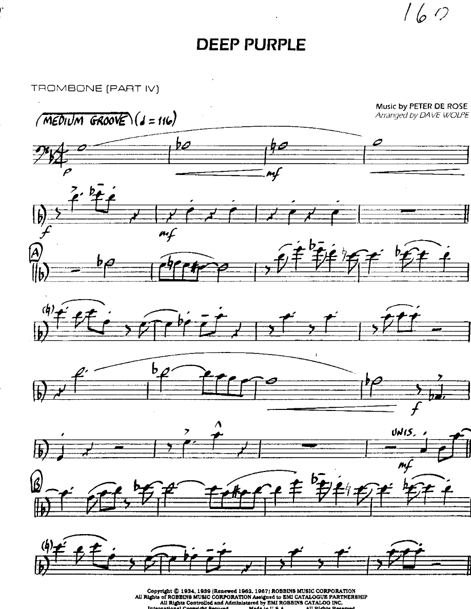 Deep Purple-Trombone — sheet music cover (first page)