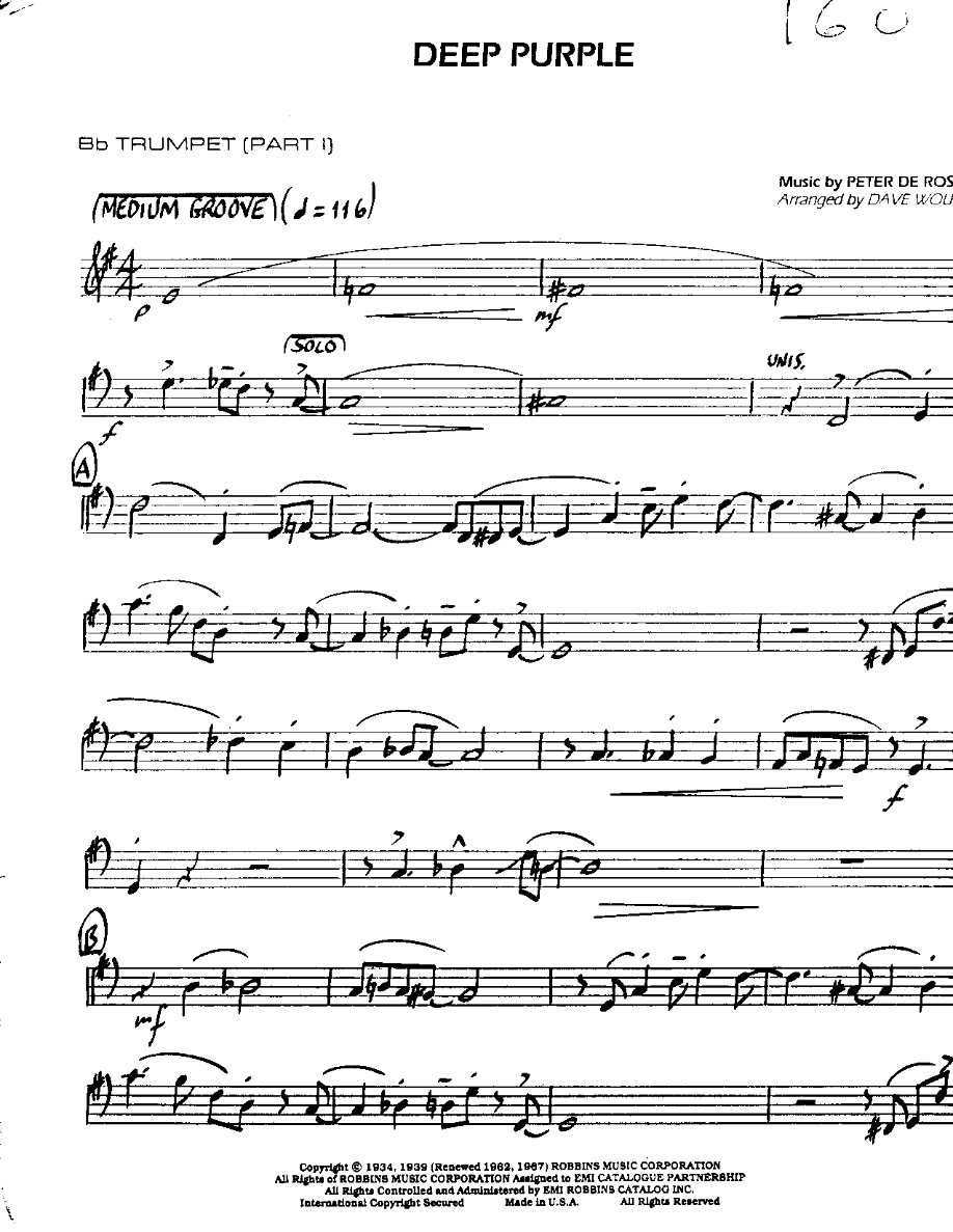 Deep Purple-Trumpet — sheet music cover (first page)