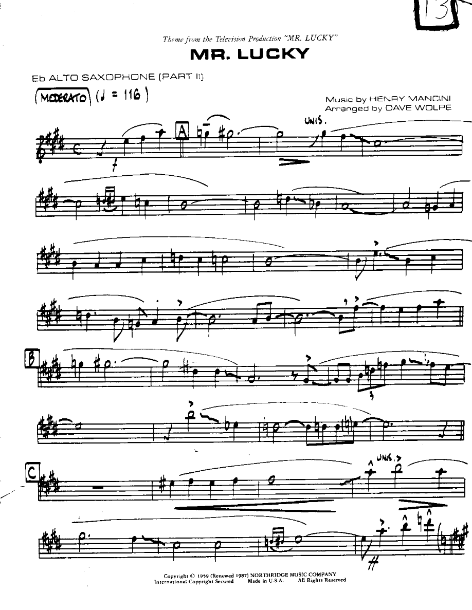 Mr Lucky-Alto — sheet music preview