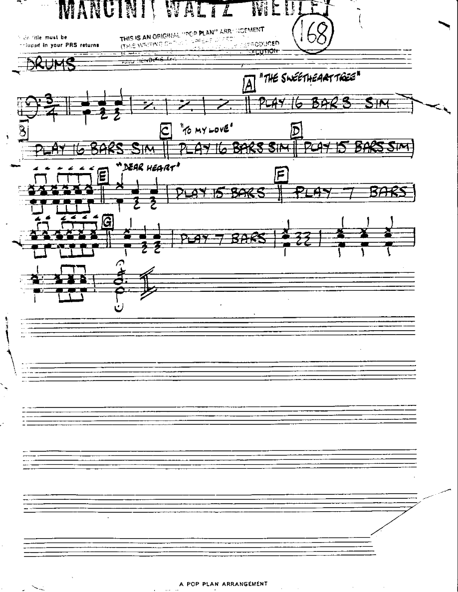 Mancini Waltz Medley-Drums — sheet music preview