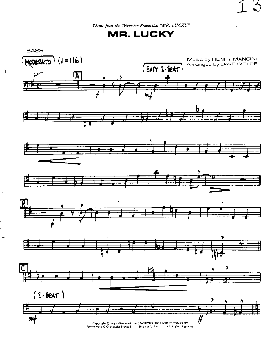 Mr Lucky-Bass — sheet music preview