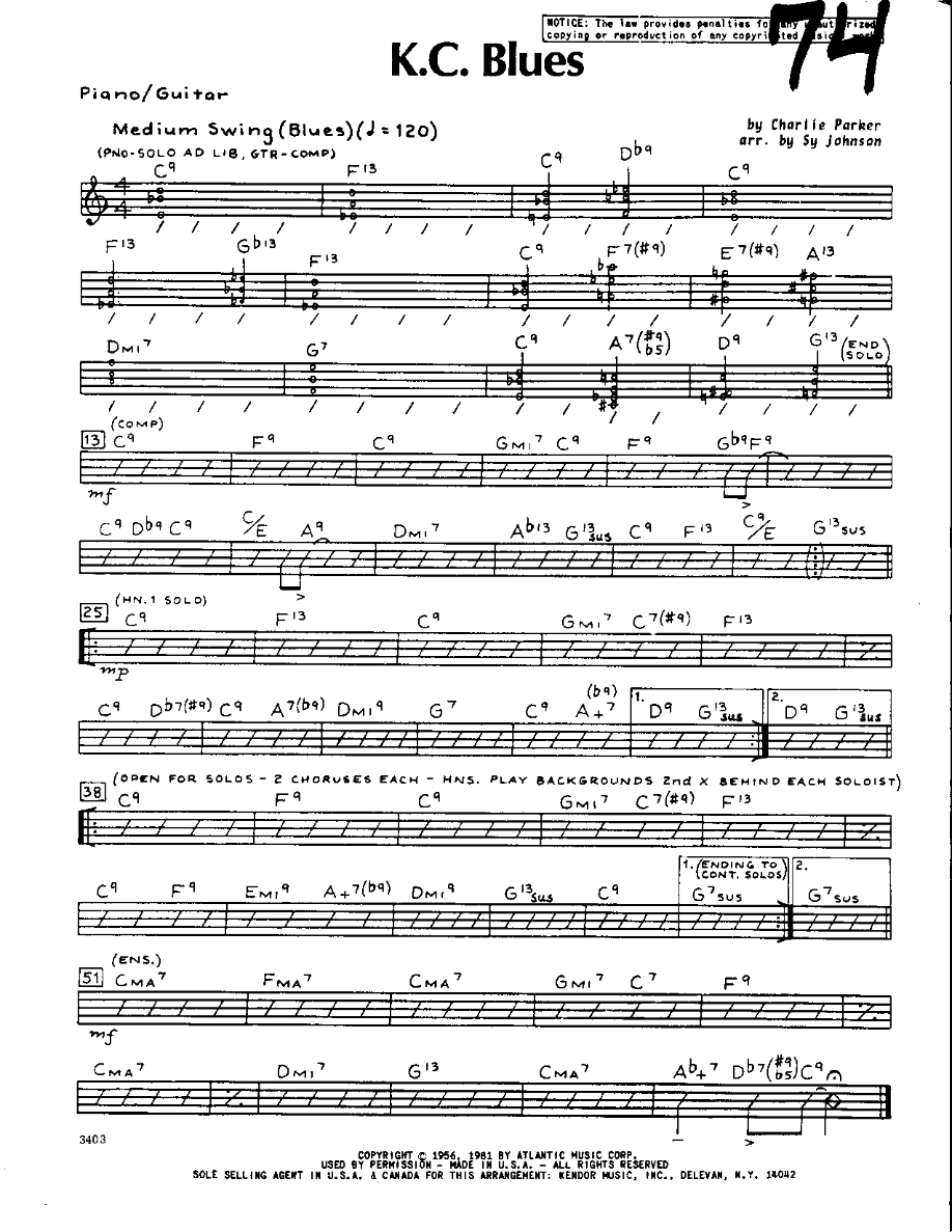 KC Blues-Piano — sheet music cover (first page)