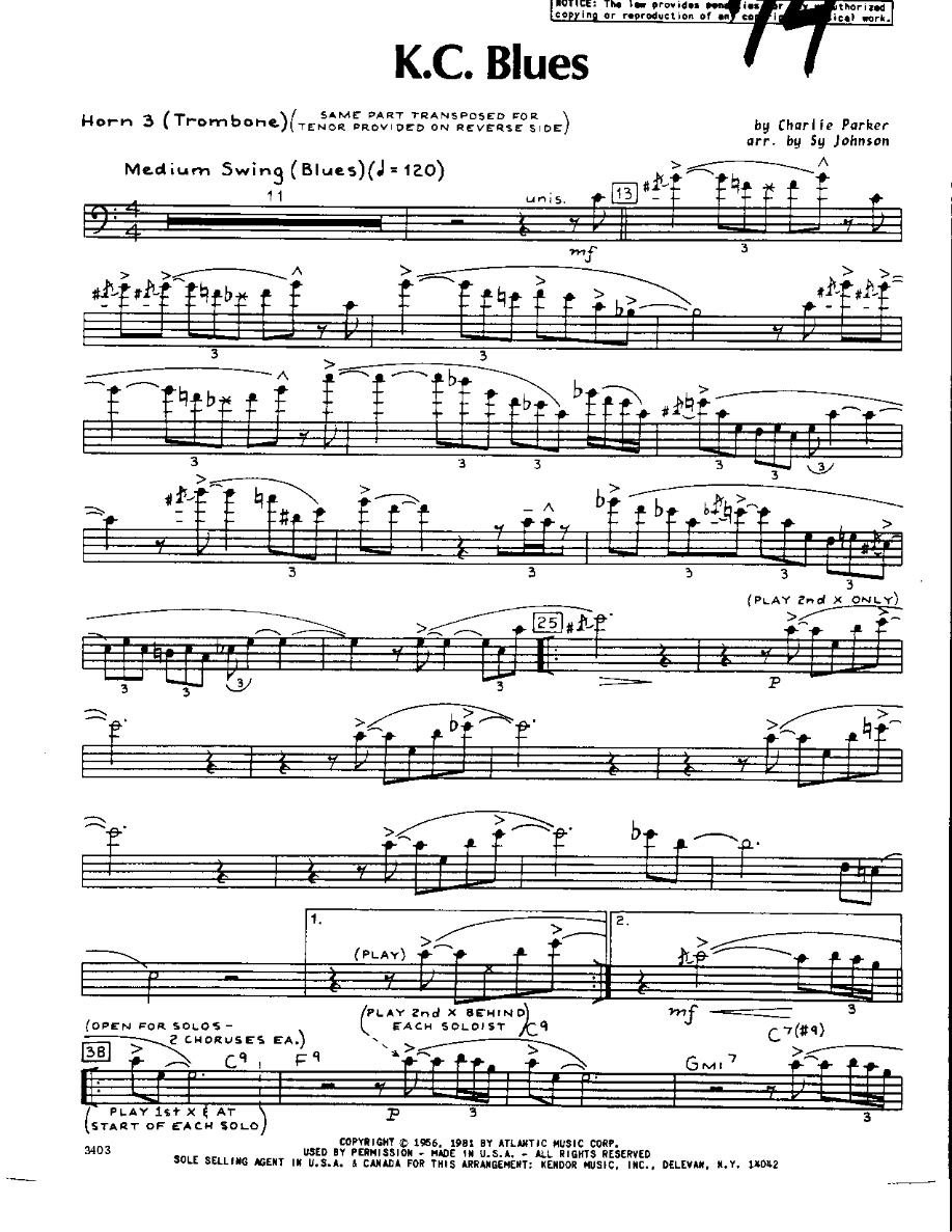 KC Blues-Trombone — sheet music cover (first page)