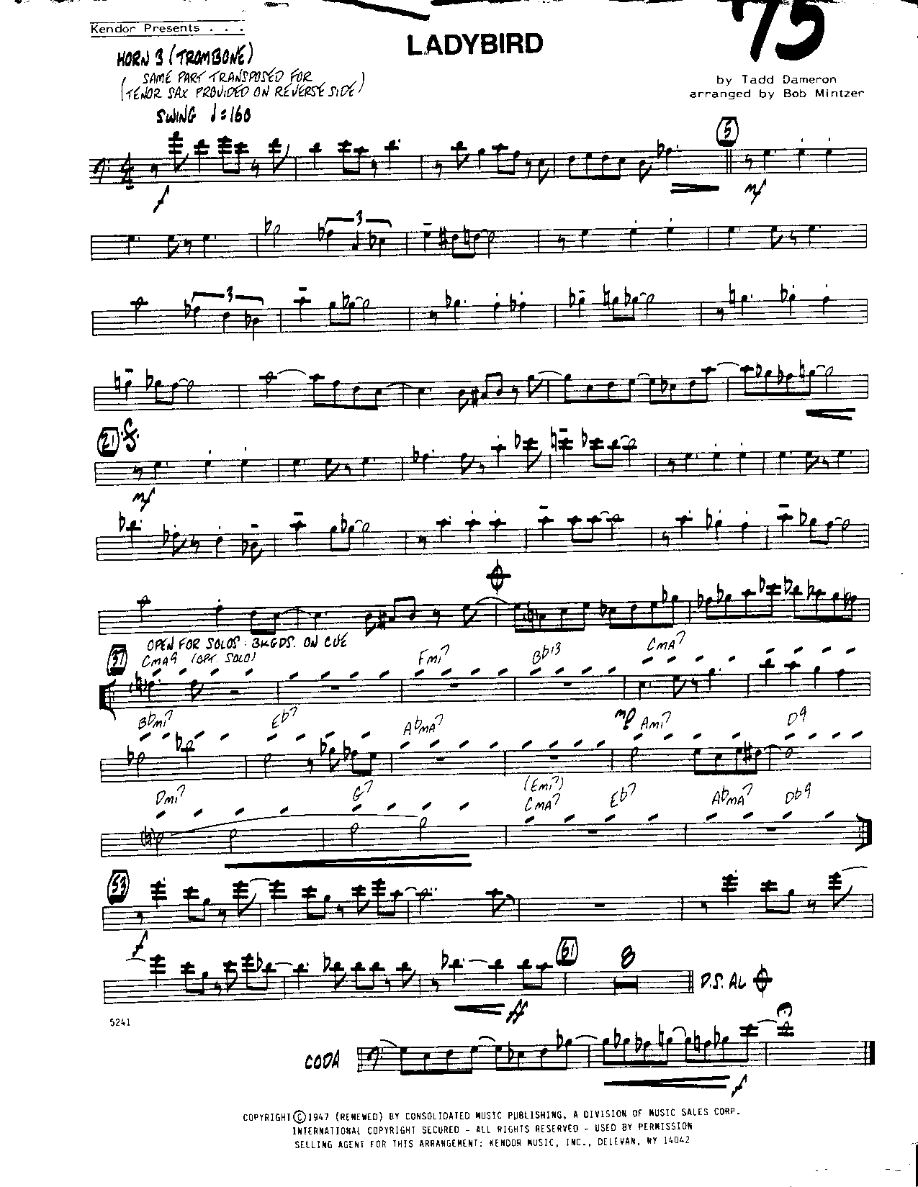 Ladybird-Trombone — sheet music cover (first page)