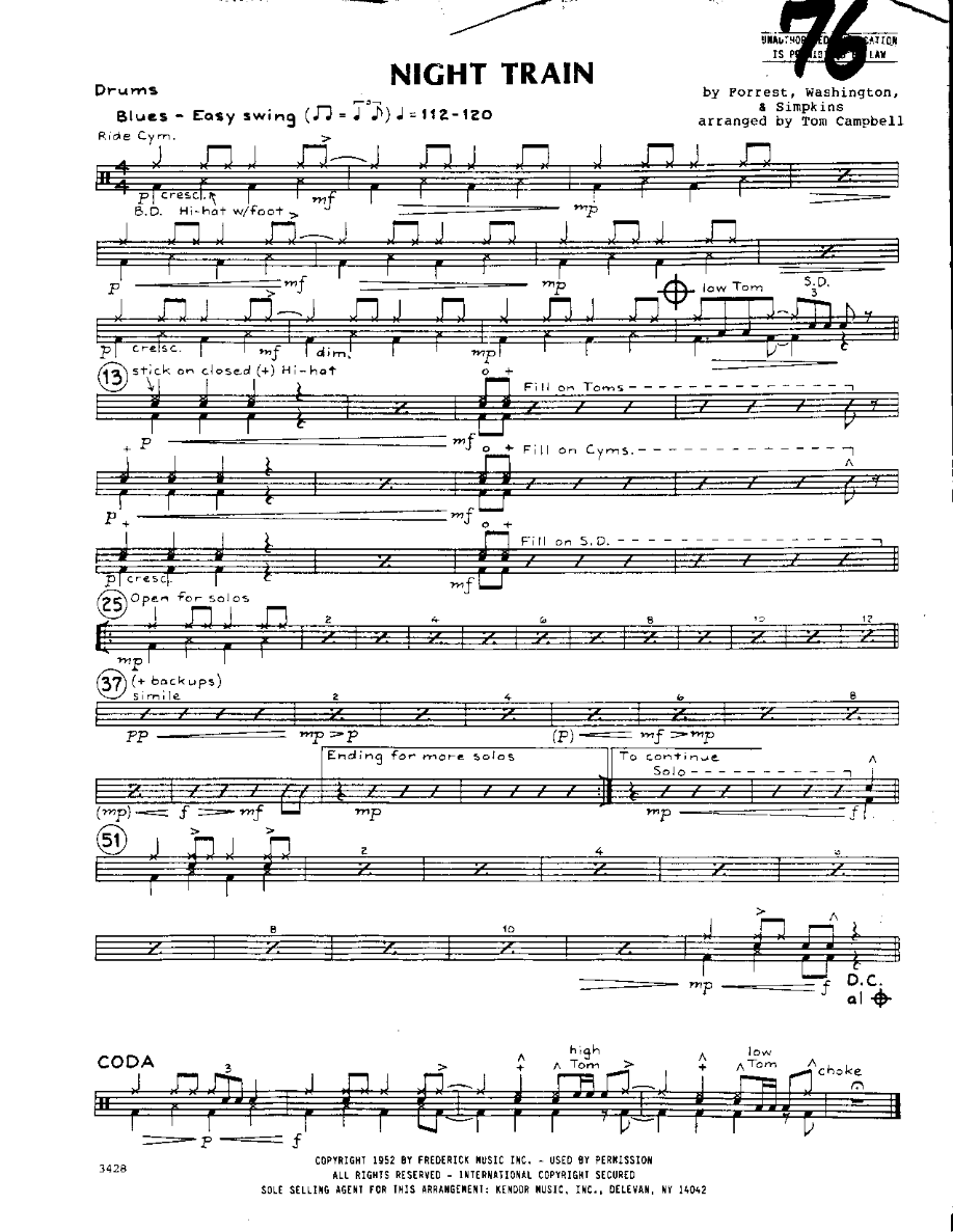 Night Train-Drums — sheet music cover (first page)