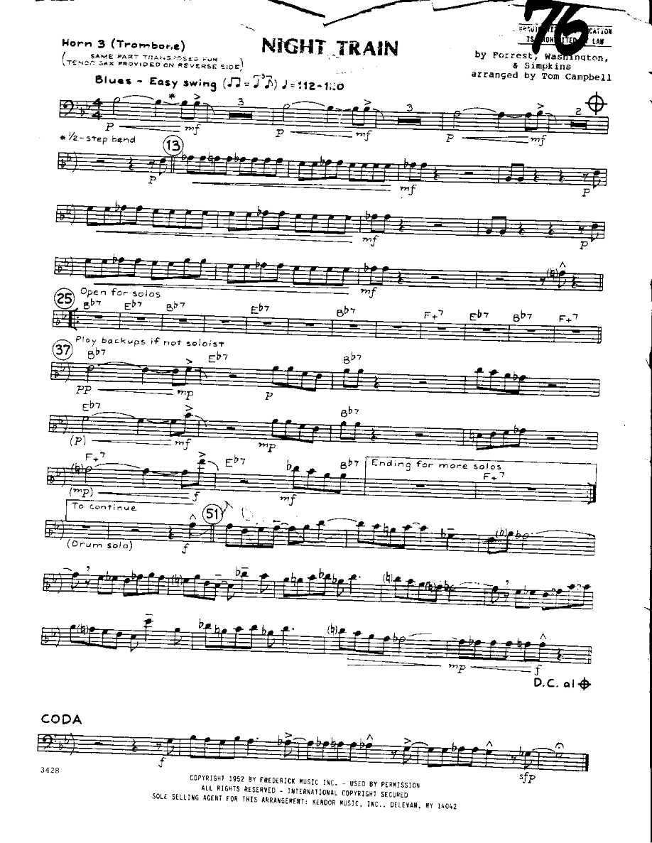 Night Train-Trombone — sheet music cover (first page)