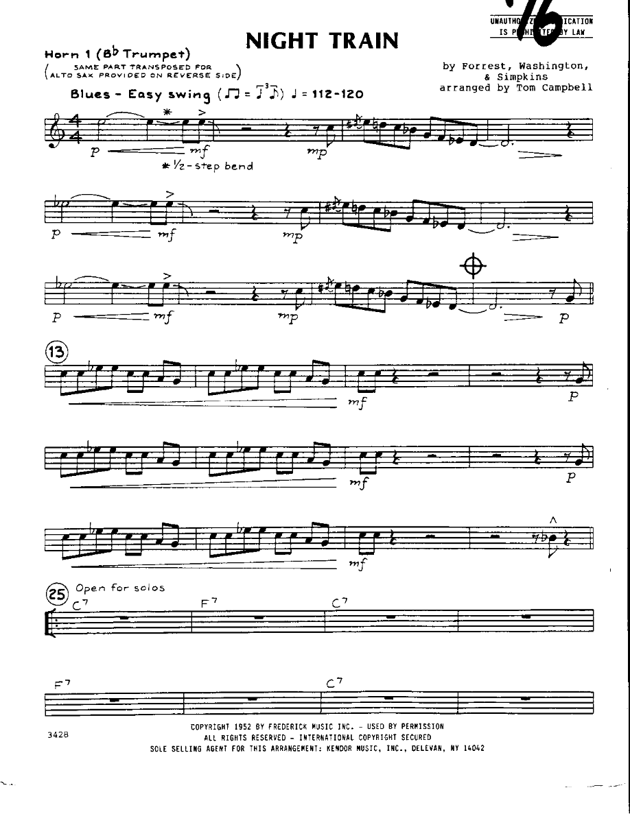 Night Train-Trumpet — sheet music cover (first page)