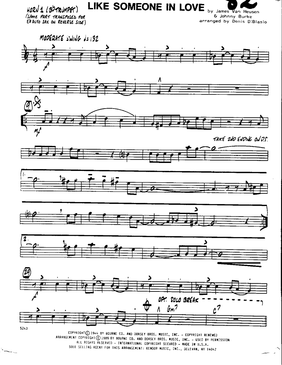 Like Someone in Love-Trumpet — sheet music cover (first page)