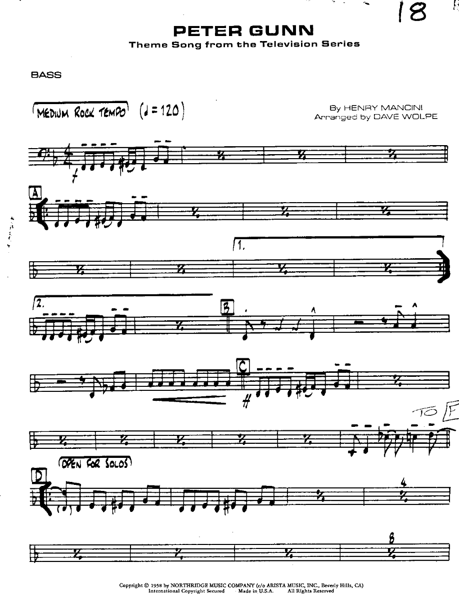 Peter Gunn-Bass — sheet music cover (first page)