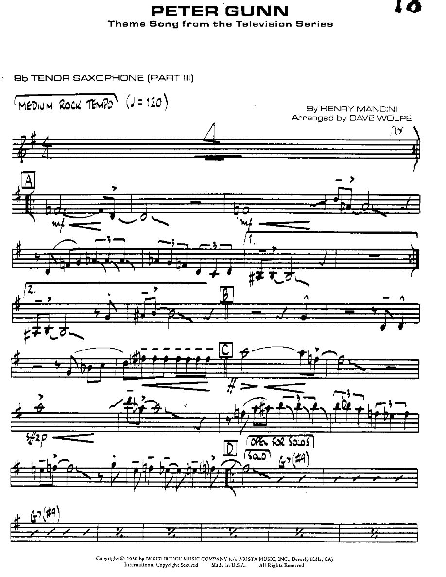 Peter Gunn-Tenor — sheet music cover (first page)