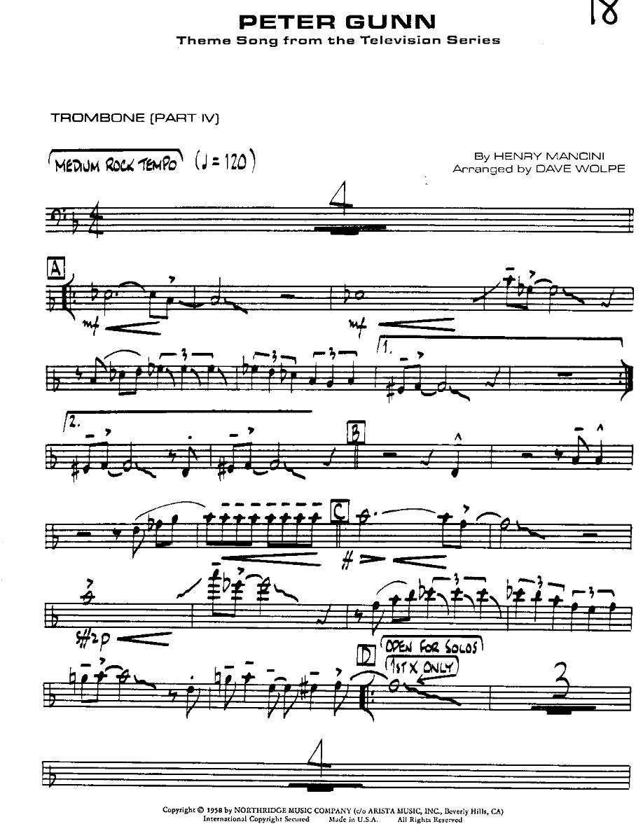 Peter Gunn-Trombone — Small Ensemble sheet music arranged by Mr. X | Film Music