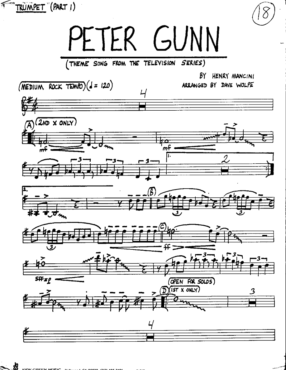 Peter Gunn-Trumpet — sheet music cover (first page)