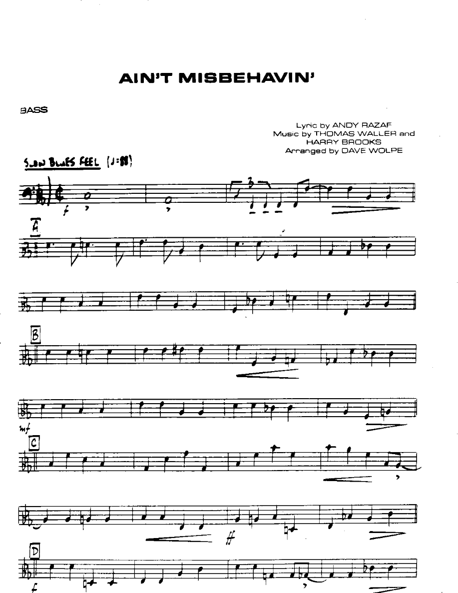 Ain't Misbehavin'-Bass — sheet music cover (first page)