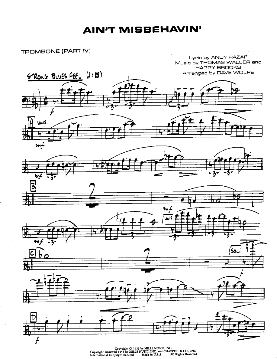 Ain't Misbehavin'-Bone — sheet music cover (first page)