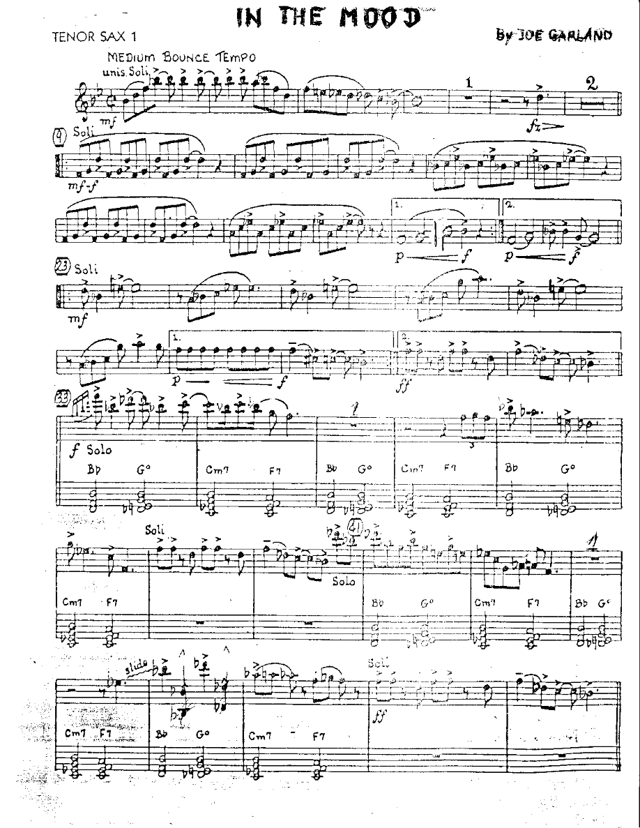 In the Mood-Tenor — Small Ensemble sheet music arranged by Mr. X | Swing