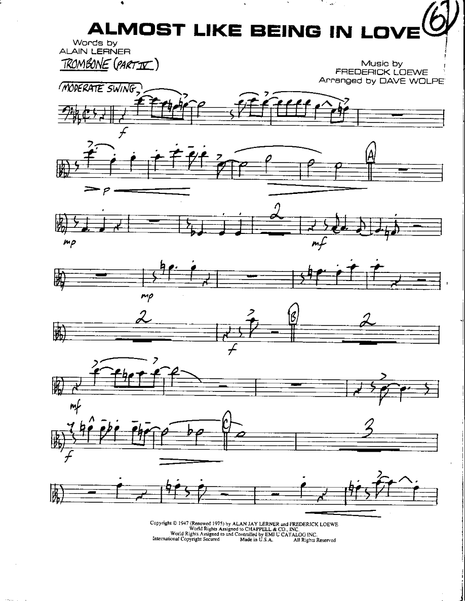 Circle 6-Almost like being in Love-Trombone — Small Ensemble sheet music arranged by Mr. X | Musical Theatre