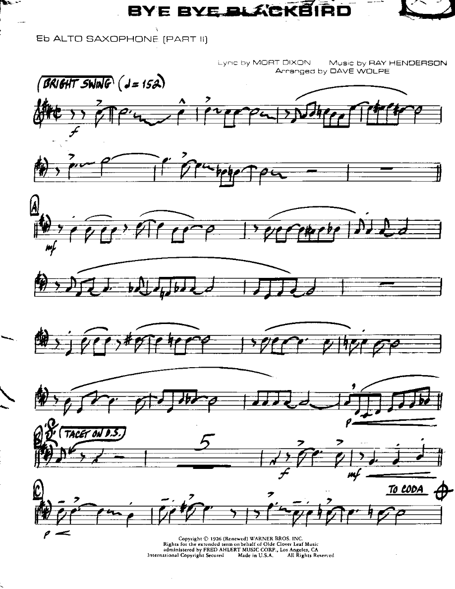 Bye Bye Blackbird-Alto — sheet music cover (first page)