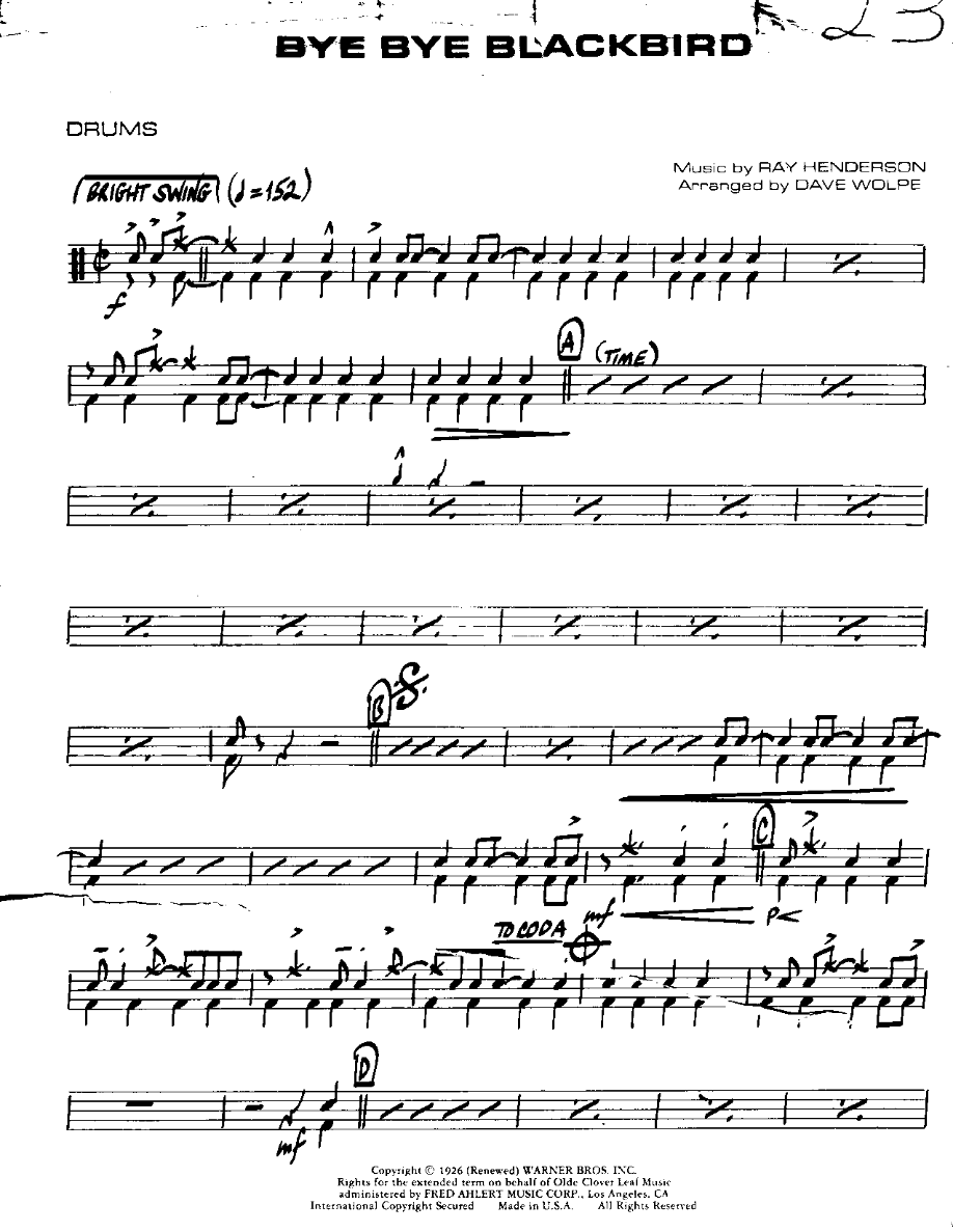 Bye Bye Blackbird-Drums — sheet music cover (first page)