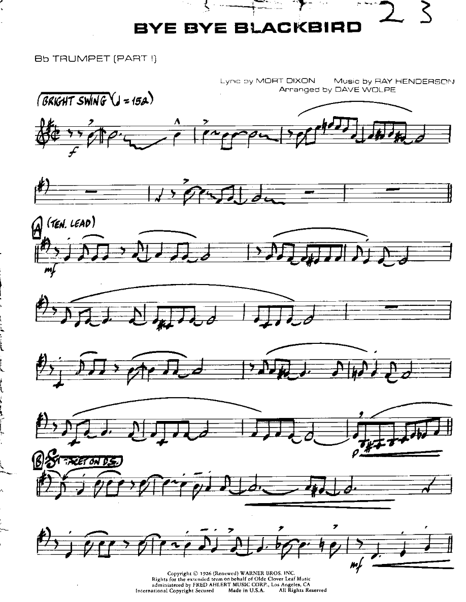 Bye Bye Blackbird-Trumpet — Small Ensemble sheet music arranged by Mr. X | Jazz Standard