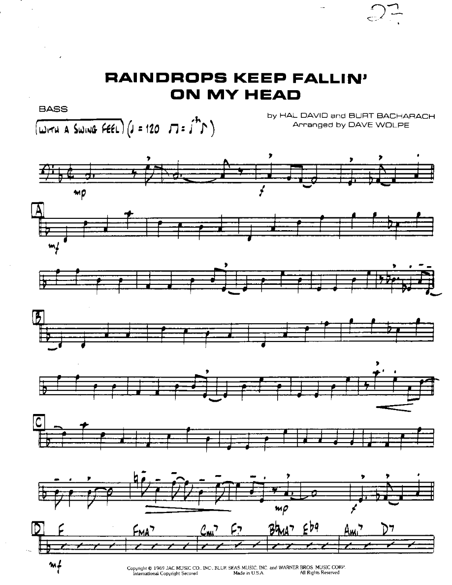 Raindrops-Bass — sheet music cover (first page)