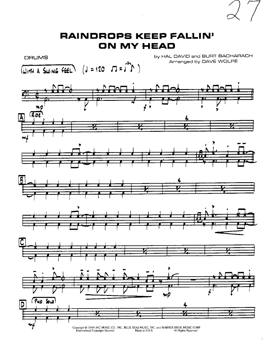 Raindrops-Drums — sheet music cover (first page)