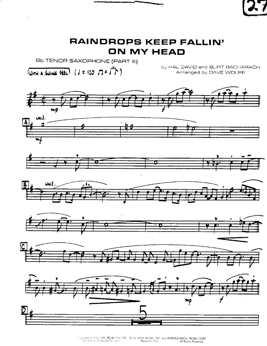 Raindrops-Tenor — sheet music cover (first page)