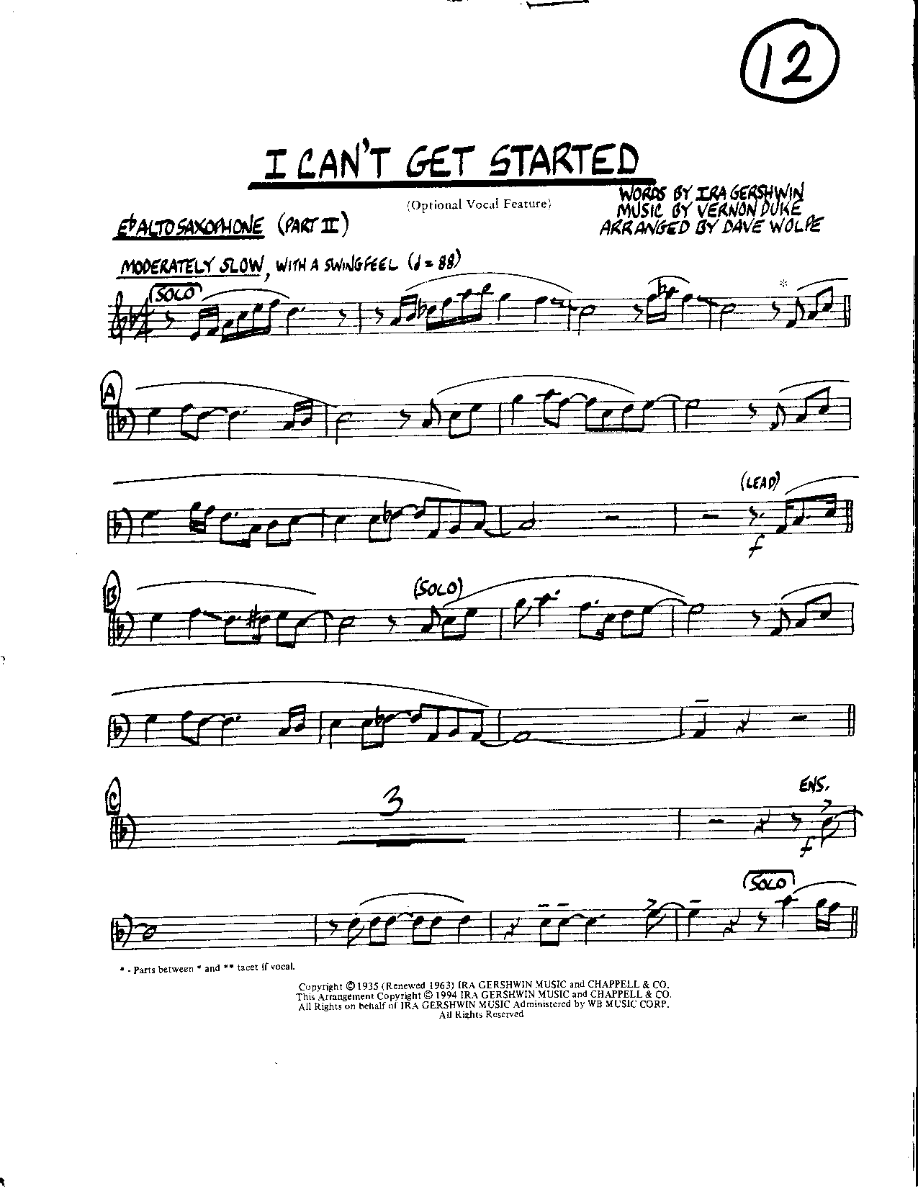 Circle 12-I can't get Started-Alto — Small Ensemble sheet music arranged by Mr. X | Jazz Standard