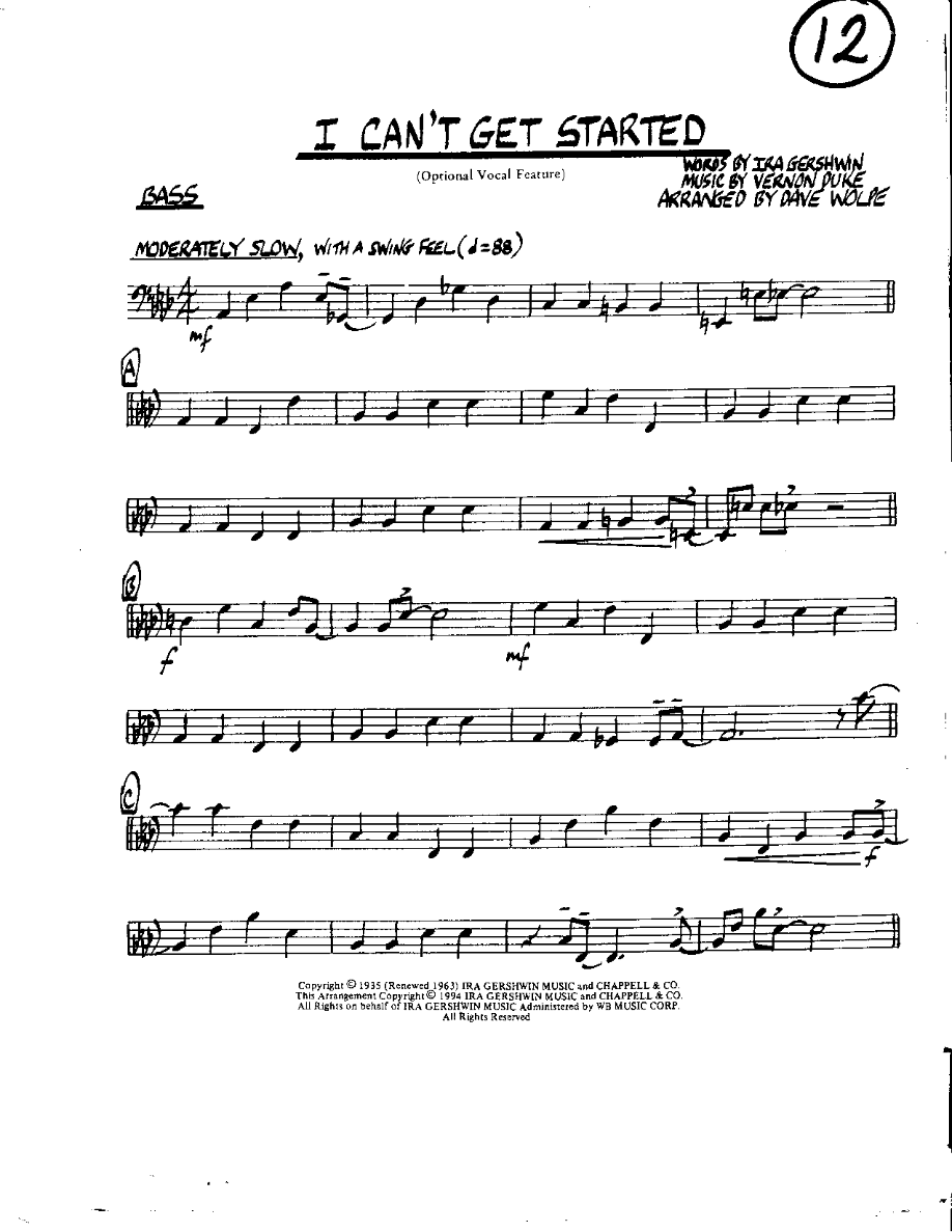 Circle 12-I can't get Started-Bass — sheet music cover (first page)
