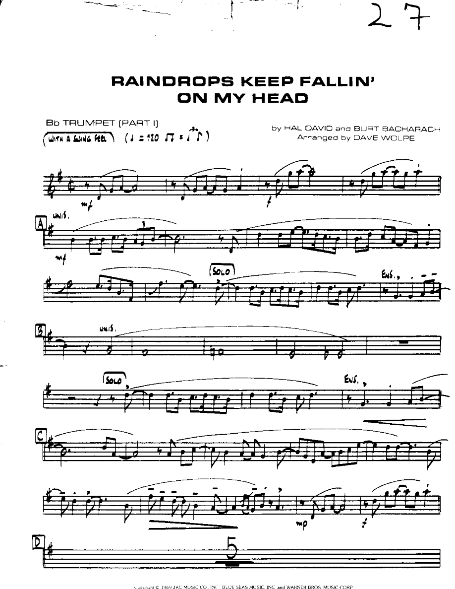 Raindrops-Trumpet — Small Ensemble sheet music arranged by Mr. X | Pop