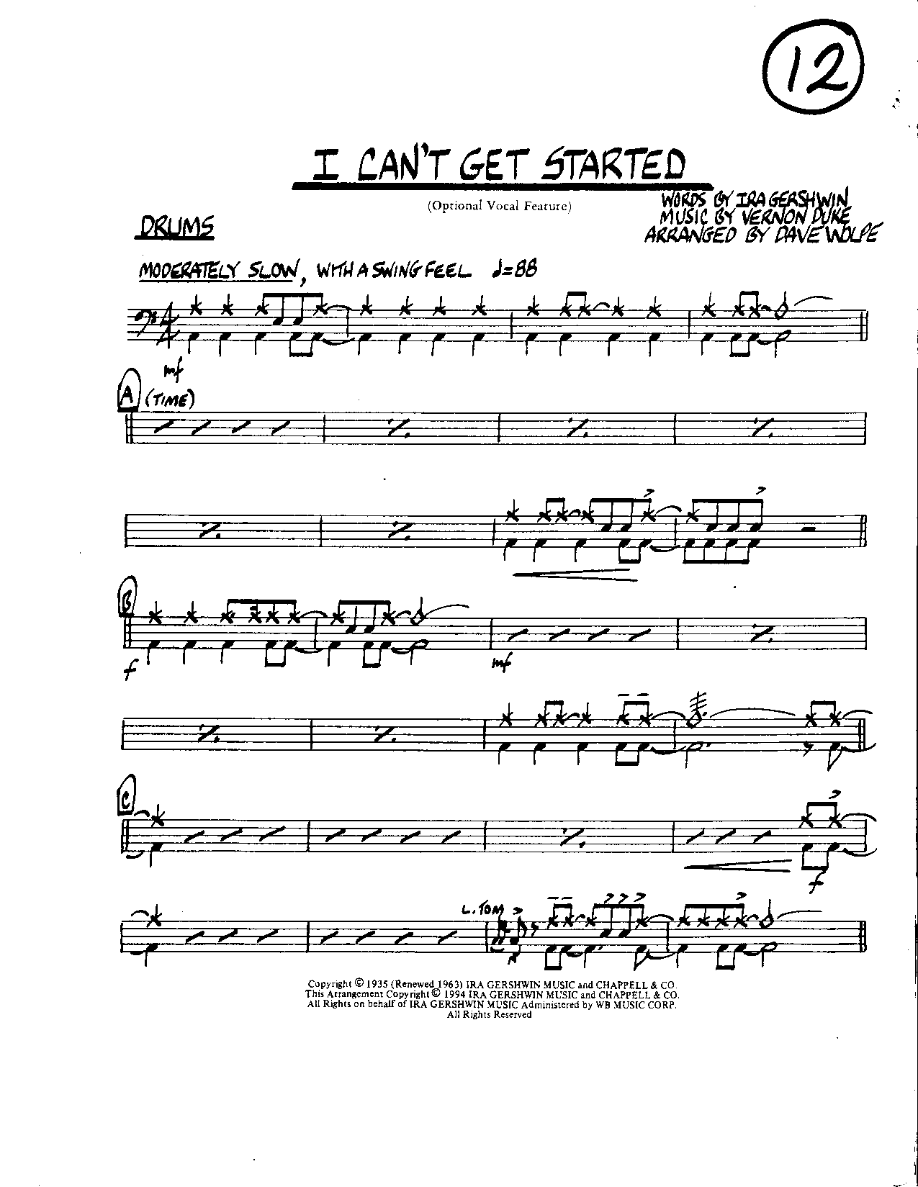 Circle 12-I can't get Started-Drums — sheet music cover (first page)