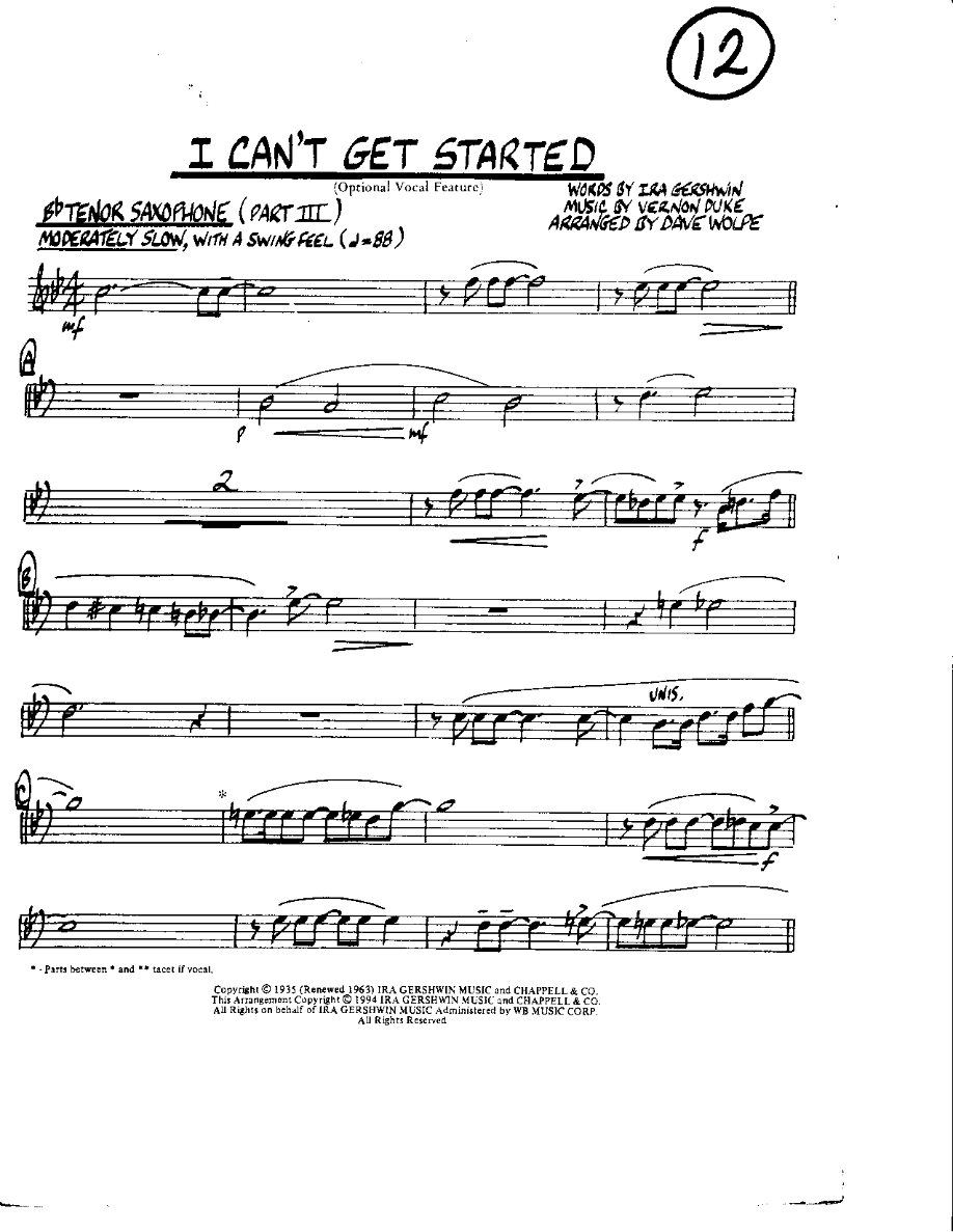 Circle 12-I can't get Started-Tenor — Small Ensemble sheet music arranged by Mr. X | Jazz Standard