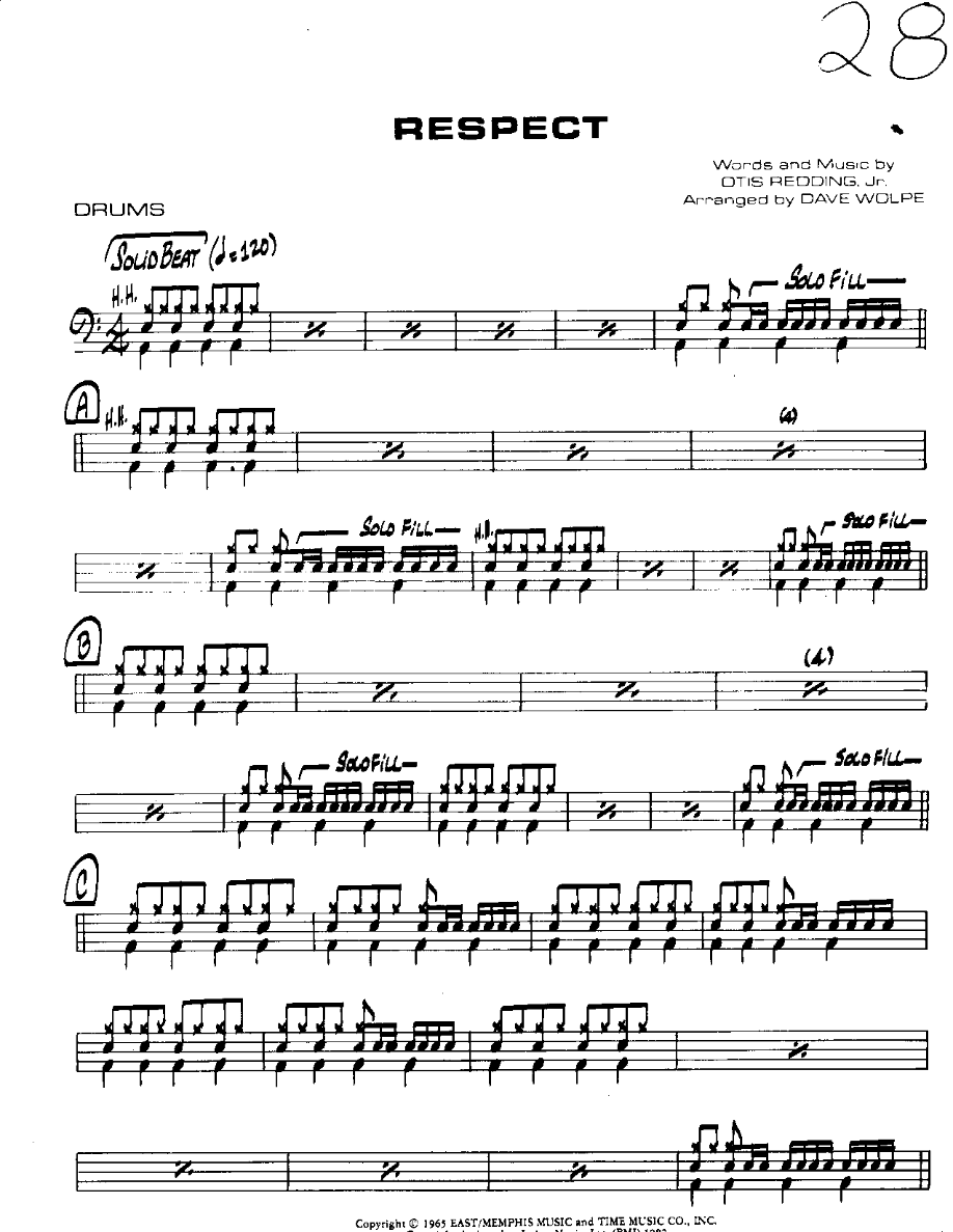 Respect-Drums — sheet music cover (first page)