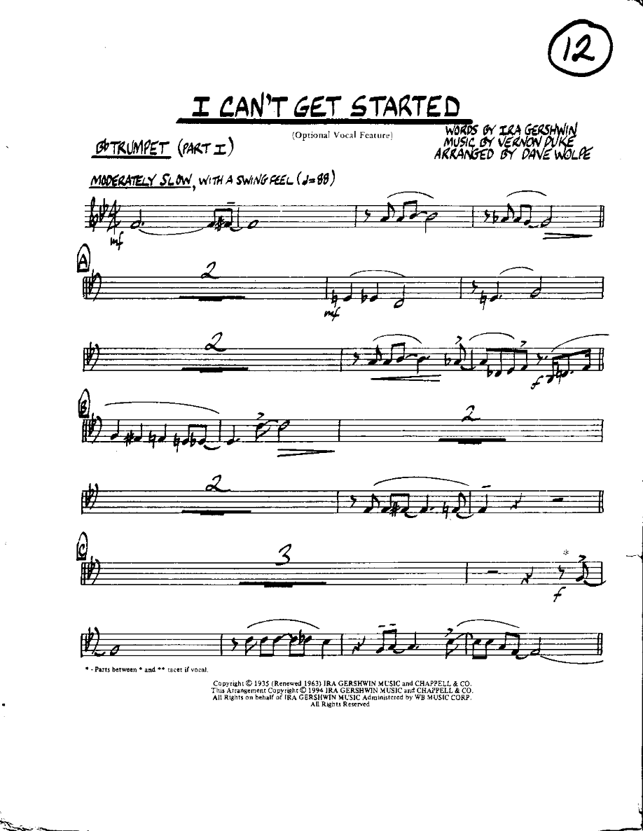 Circle 12-I can't get Started-Trumpet — Small Ensemble sheet music arranged by Mr. X | Jazz Standard