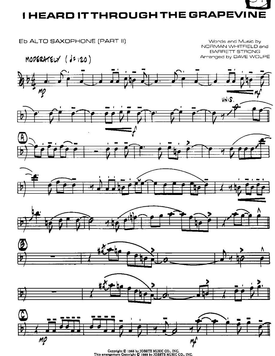 I heard it through the Grapevine-Alto — sheet music cover (first page)
