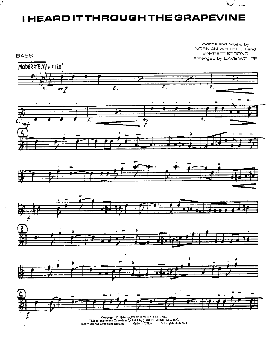 I heard it through the Grapevine-Bass — sheet music cover (first page)