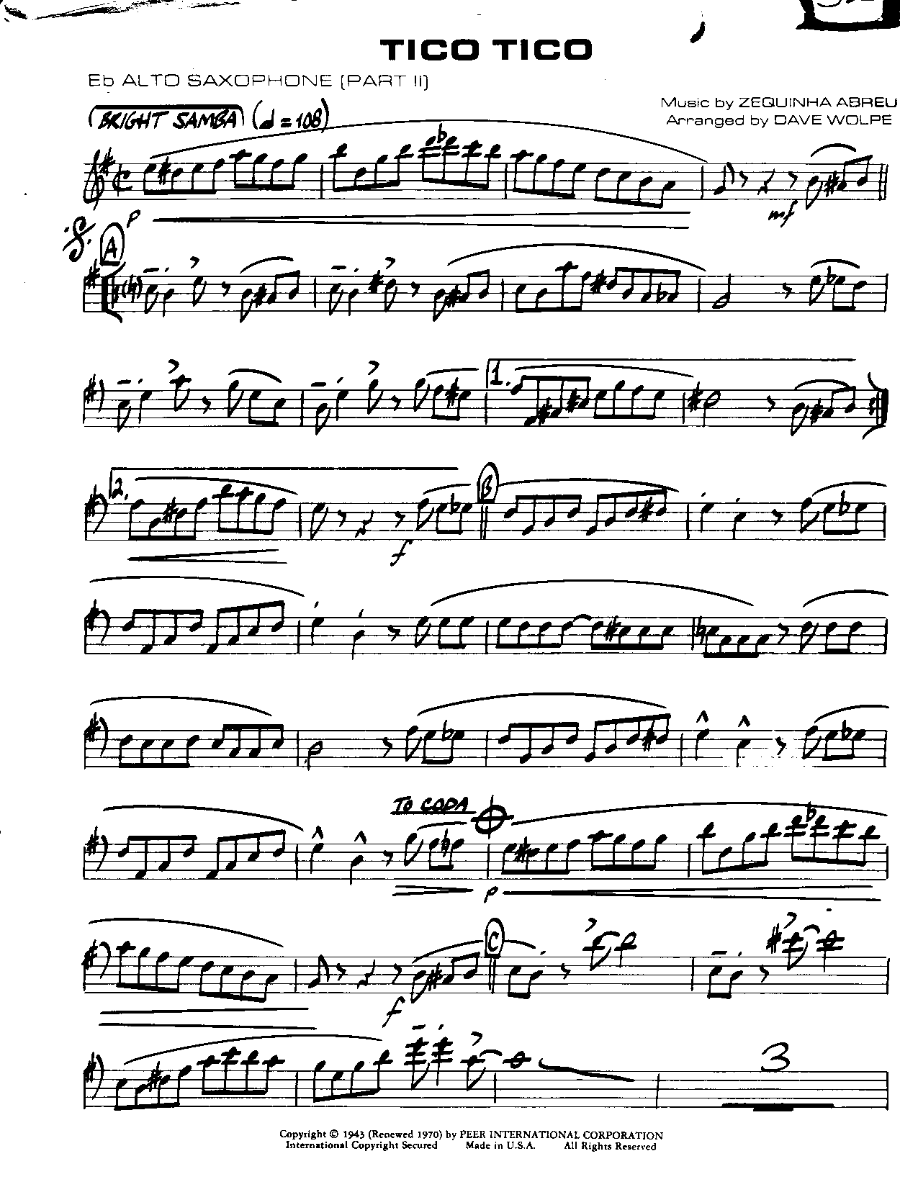Tico Tico-Alto — Small Ensemble sheet music arranged by Mr. X | Latin Jazz