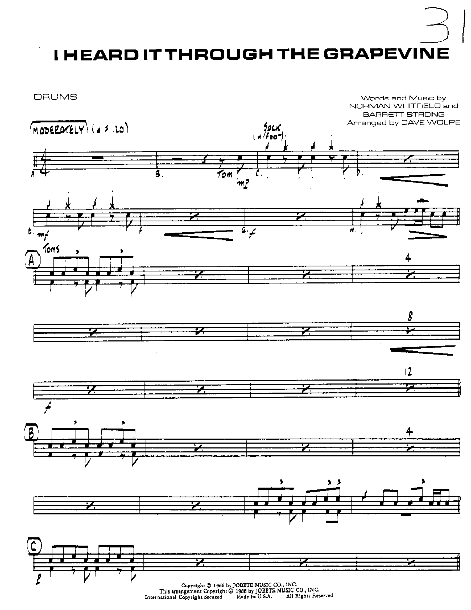 I heard it through the Grapevine-Drums — Small Ensemble sheet music arranged by Mr. X | R&B