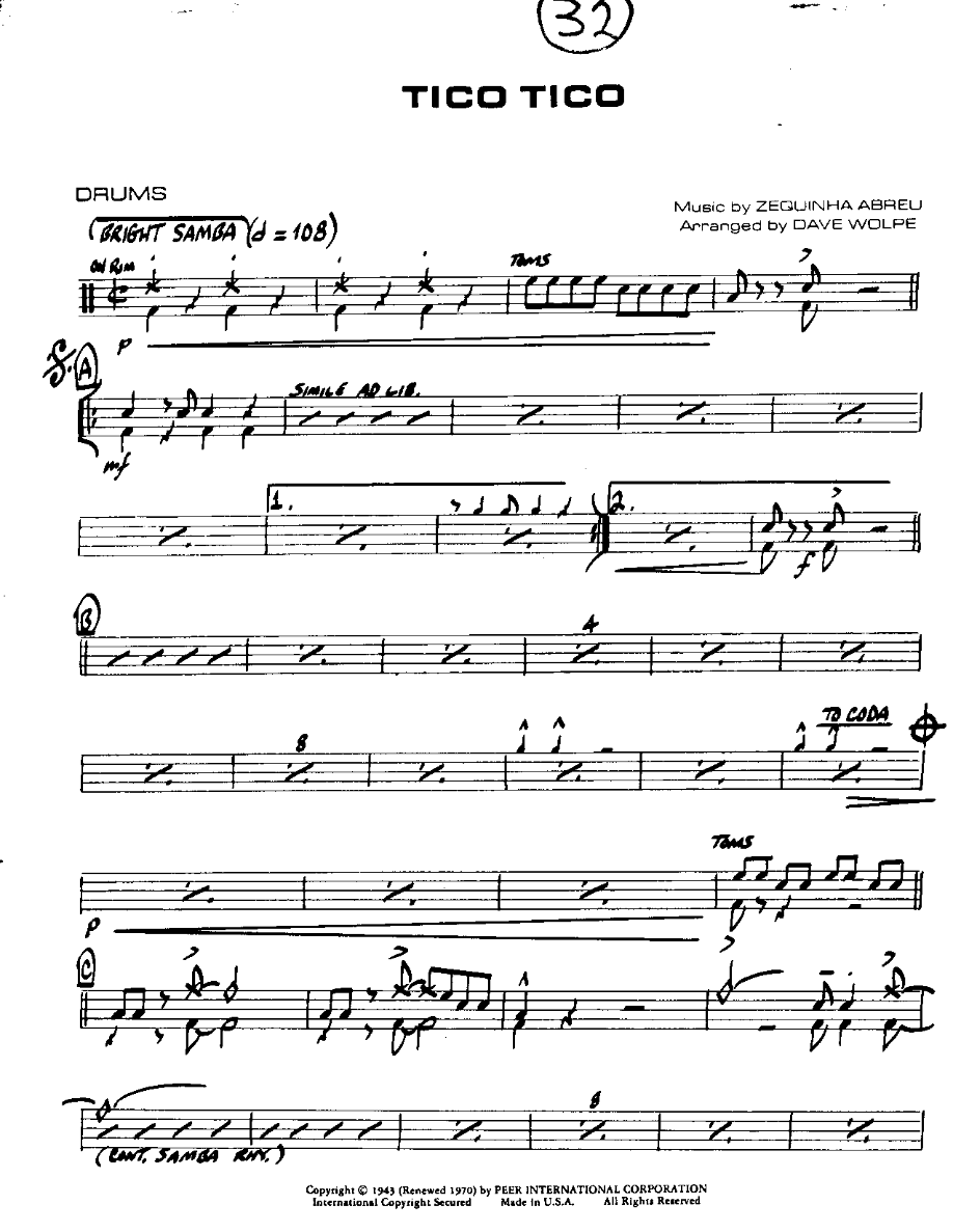 Tico Tico-Drums — sheet music cover (first page)