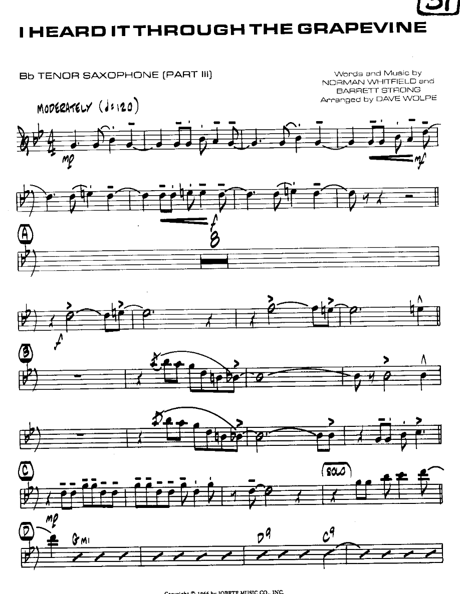 I heard it through the Grapevine-Tenor — Small Ensemble sheet music arranged by Mr. X | Soul