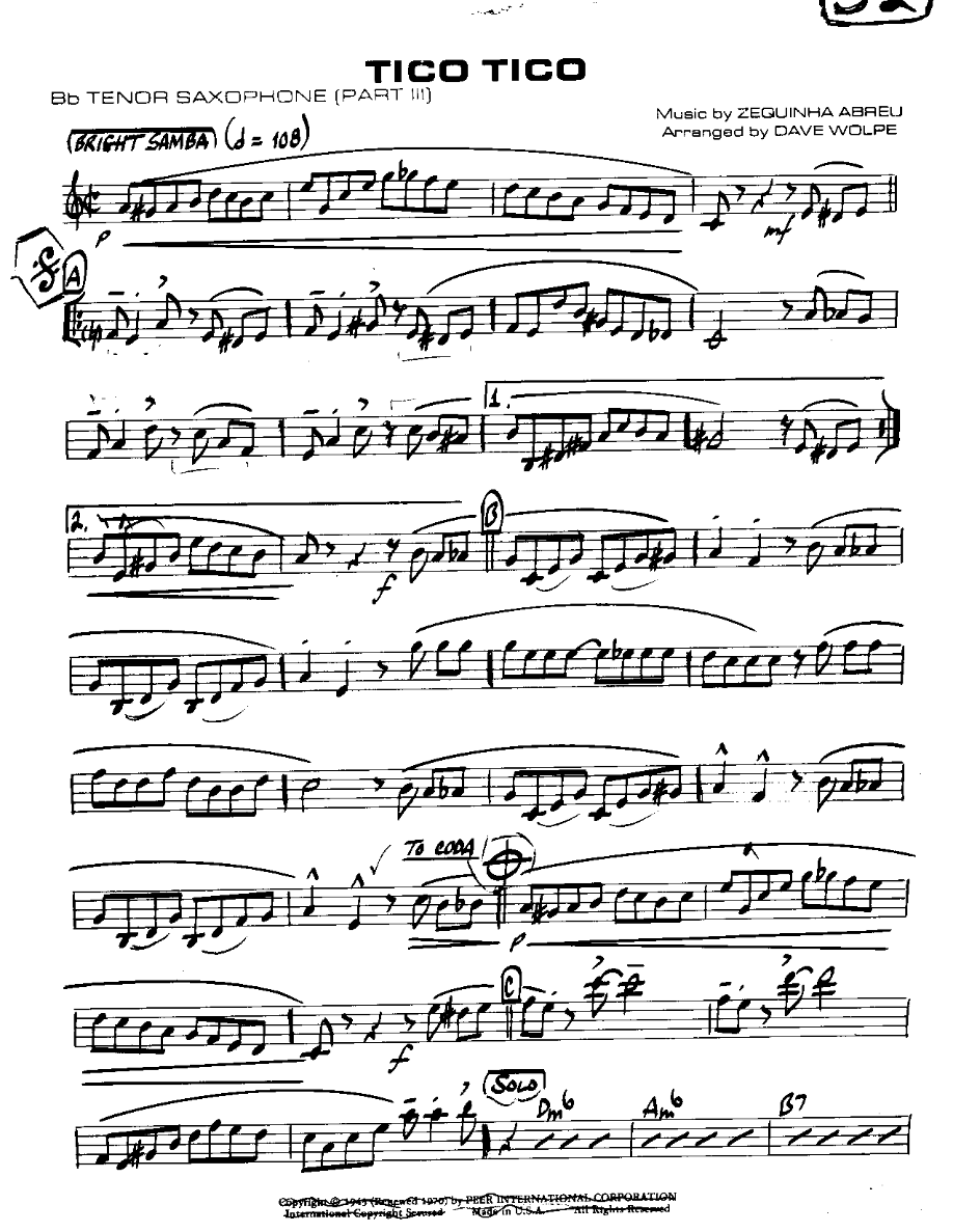Tico Tico-Tenor — sheet music cover (first page)