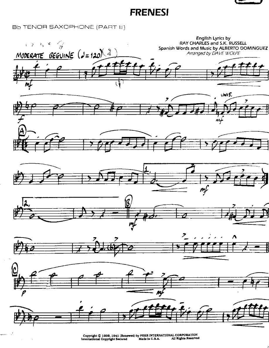 Frenesi-Tenor — Small Ensemble sheet music arranged by Mr. X | Latin Jazz
